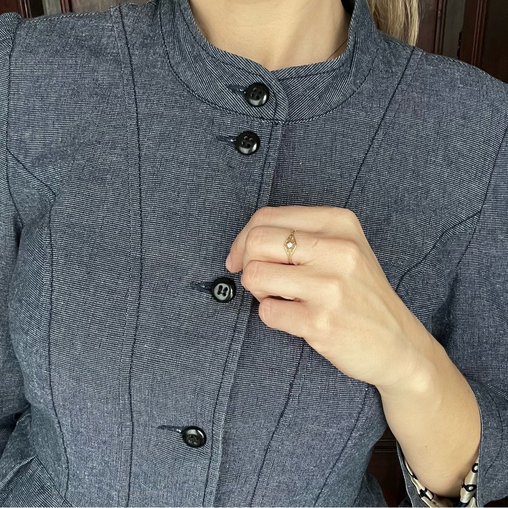 Tulle Denim Like Peplum Blazer size S fully lined. - Picture 3 of 13
